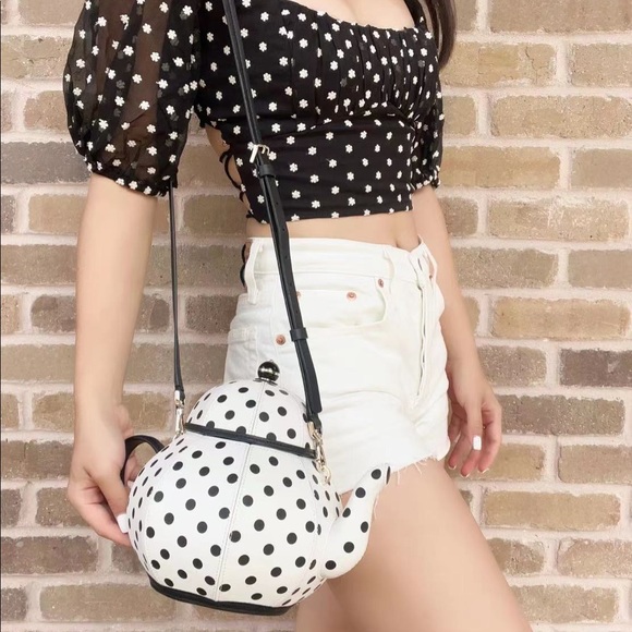 Kate Spade Alice in Wonderland Tea Pot Party Teapot Polka Dot Crossbody Bag - Picture 5 of 9